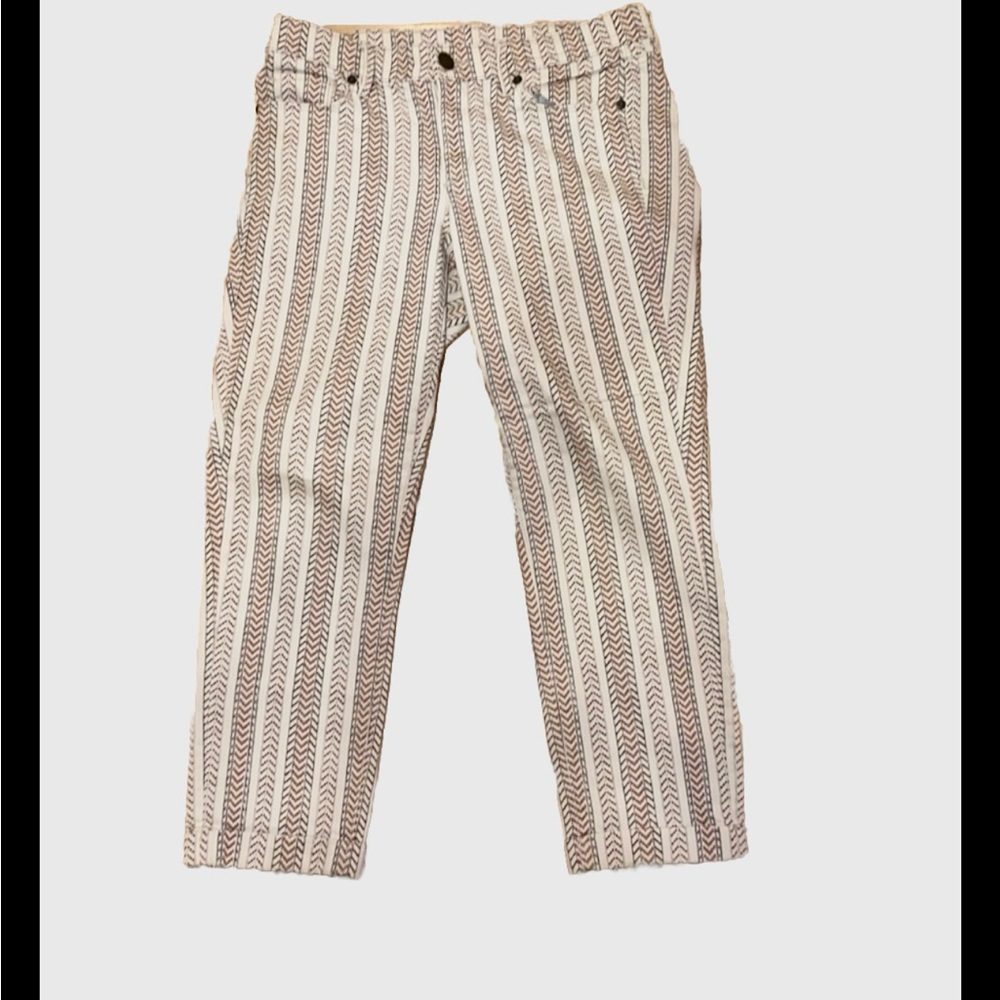 Loft Ankle Pant Women's Size 6/8 Cream and Tan Print Zipper and Button Close-EUC